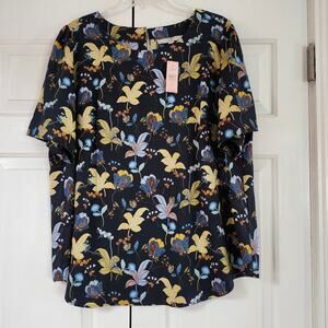 Ann Taylor Loft Plus NWT navy yellow floral short sleeve light blouse top sz 18